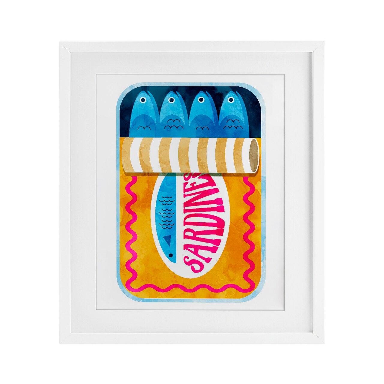 Stupell Industries Blue & Orange Canned Sardines Framed Print Under Glass, design by Lil' Rue
